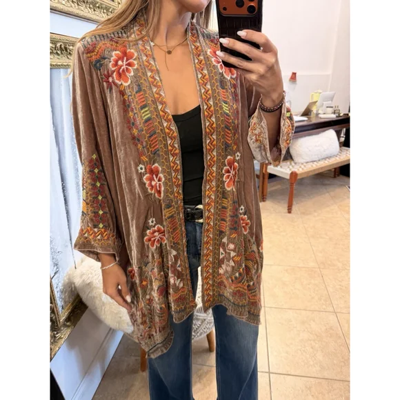 Johnny Was Maeve Velvet Embroidered Kimono